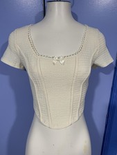 Shein Mod Corset Style Crop Top, Size Medium, Beige / Cream, Short Sleeve