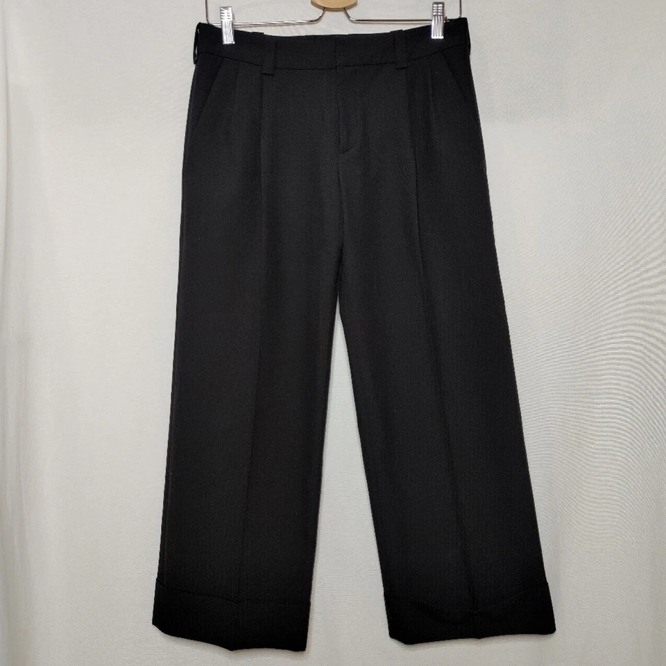 Pantalón Balenciaga Pierna Ancha Puño Corto Plisado Mezcla Lana Negro 38 EE. UU. 4 6 Foto 2 de 4