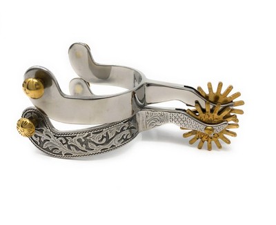 AJ Tack Men's Gal Leg Stainless Steel Engraved Spurs