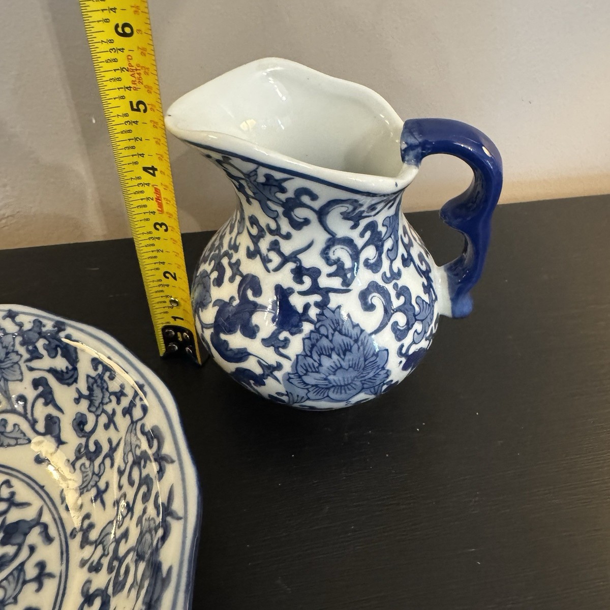 Vintage Blue & White Porcelain Wash Bowl & Pitcher Set Floral 7.5" Plate 5"  Jug | eBay