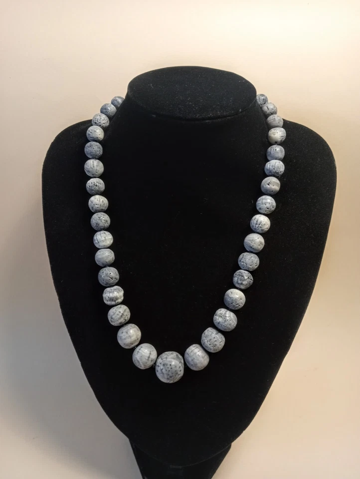 COLLANA Graduata CORALLO BLU GREZZO perle tonde ARGENTO 925 Vintage CON NODI - Immagine 2 di 4