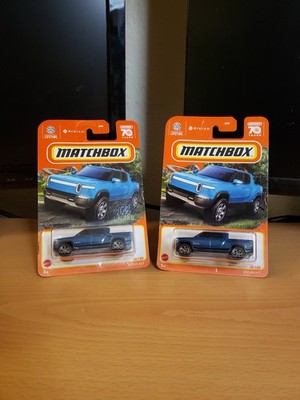 Lot of 2 - Matchbox Rivian R1T Electric Truck Blue 70 Years 38/100