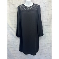 Edit Shift Dress Party Black Size 10 Long Slit Sleeve Lace Chest Dark Academia