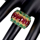 925 Sterling Silver Ring Oval Ruby 6x4mm Emerald Natural Gemstone Jewelry Size 8