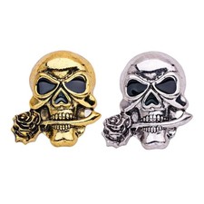 Punk Rock Skull Pin With Rose Detailing Mens Gothic Brooch Alloy Jewelry