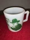 Hazel Atlas Vtg 1950s green Hopalong Cassidy Childs Milk Mug Cup White Glass