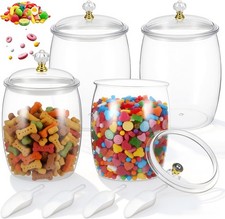 4 Pcs Candy Jars with Lids, Clear Plastic Cookie Airtight Sealed Storage