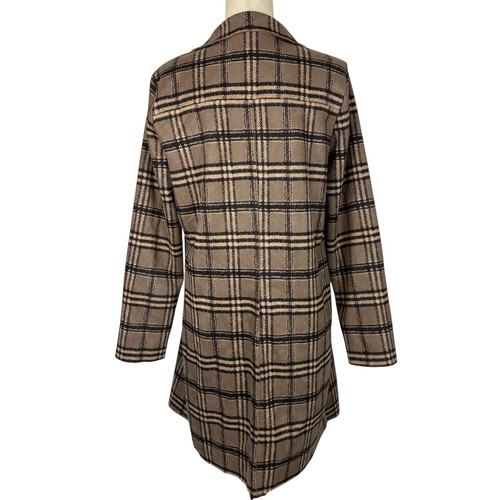 Potters Pot Coat Women Large Brown Plaid Long Open Front Coatigan Preppy Classic - Picture 3 of 14