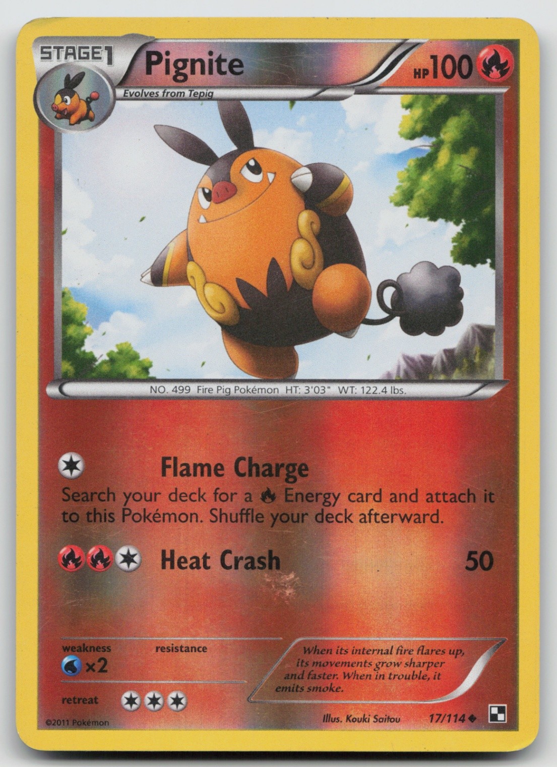Pokemon Card Pignite (17)  REVERSE HOLO Black and White 17/114
