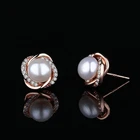 925 Sterling Silver Rose Gold Plated Pearl Stud Earrings with Halo for Women