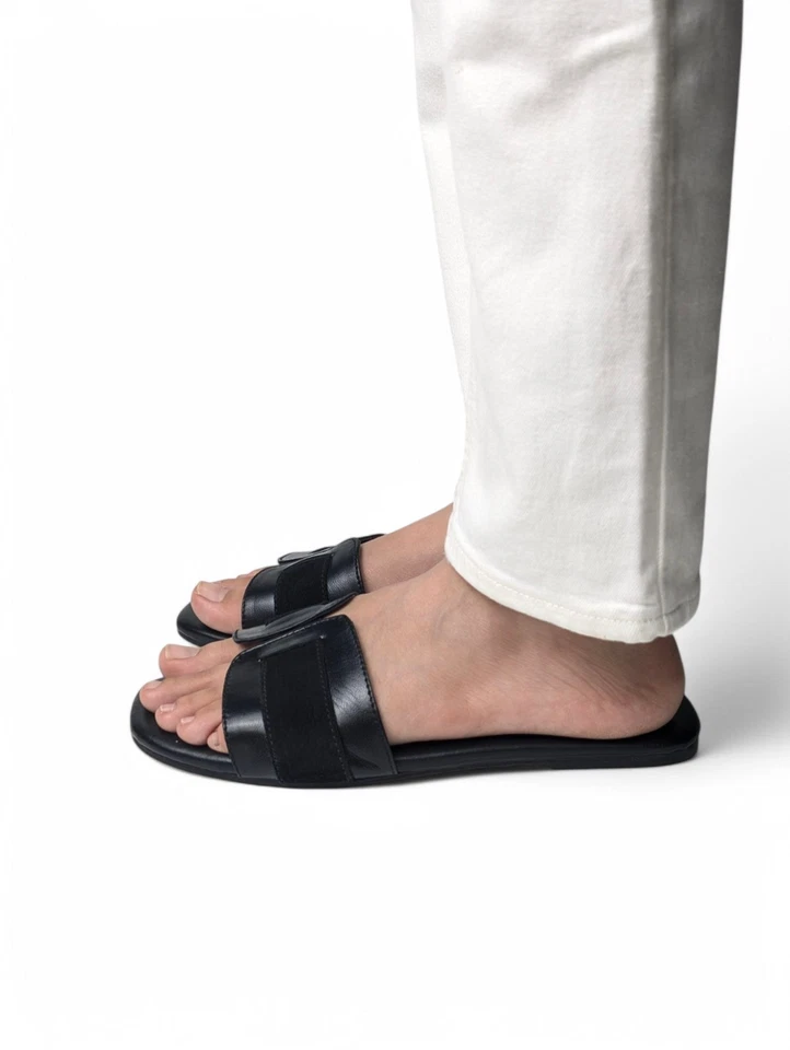 Women's Luxury Leather Slippers Lounge Slipper Handmade Calf Leather Black Suede - Image 2 of 3