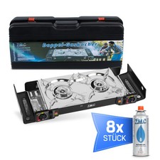 ZMC Doppel Kartuschenkocher 2 flammig Outdoor Campingkocher + 8x Gaskartuschen