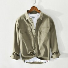 Camicia In Cotone A Punti Con Bottone E Tasca Cargo Manica Lunga Casual Classica