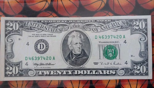 1995 $20 Twenty Dollar Bill Federal Reserve Note Vintage United States