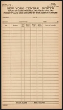 Vintage receipt NEW YORK CENTRAL SYSTEM railroad Cars Switched dated 1965 n-mint