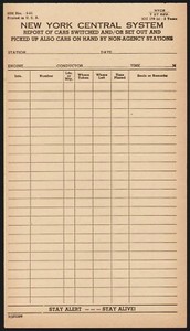 Vintage receipt NEW YORK CENTRAL SYSTEM railroad Cars Switched dated 1965 n-mint