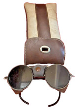 Vintage welding glasses with leather case, leather trim