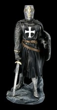 Black Templar Figure With Shield And Sword - Fantasy Knight Warrior Decor