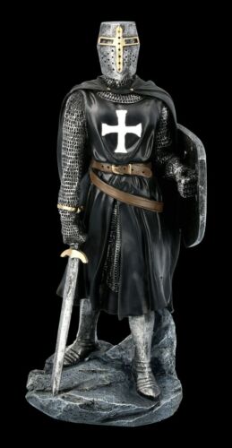 Schwarze Tempelritter Figur mit Schild und Schwert - Fantasy Ritter Krieger Deko - Afbeelding 1 van 7