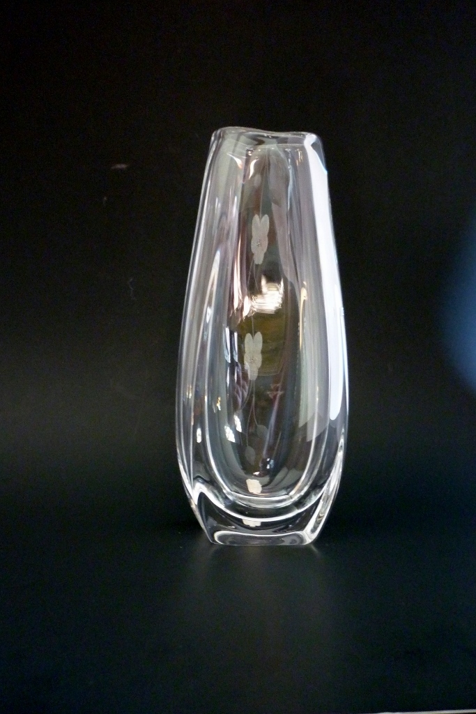 Vintage Mid Century Johansfors Sweden Engraved Art Glass