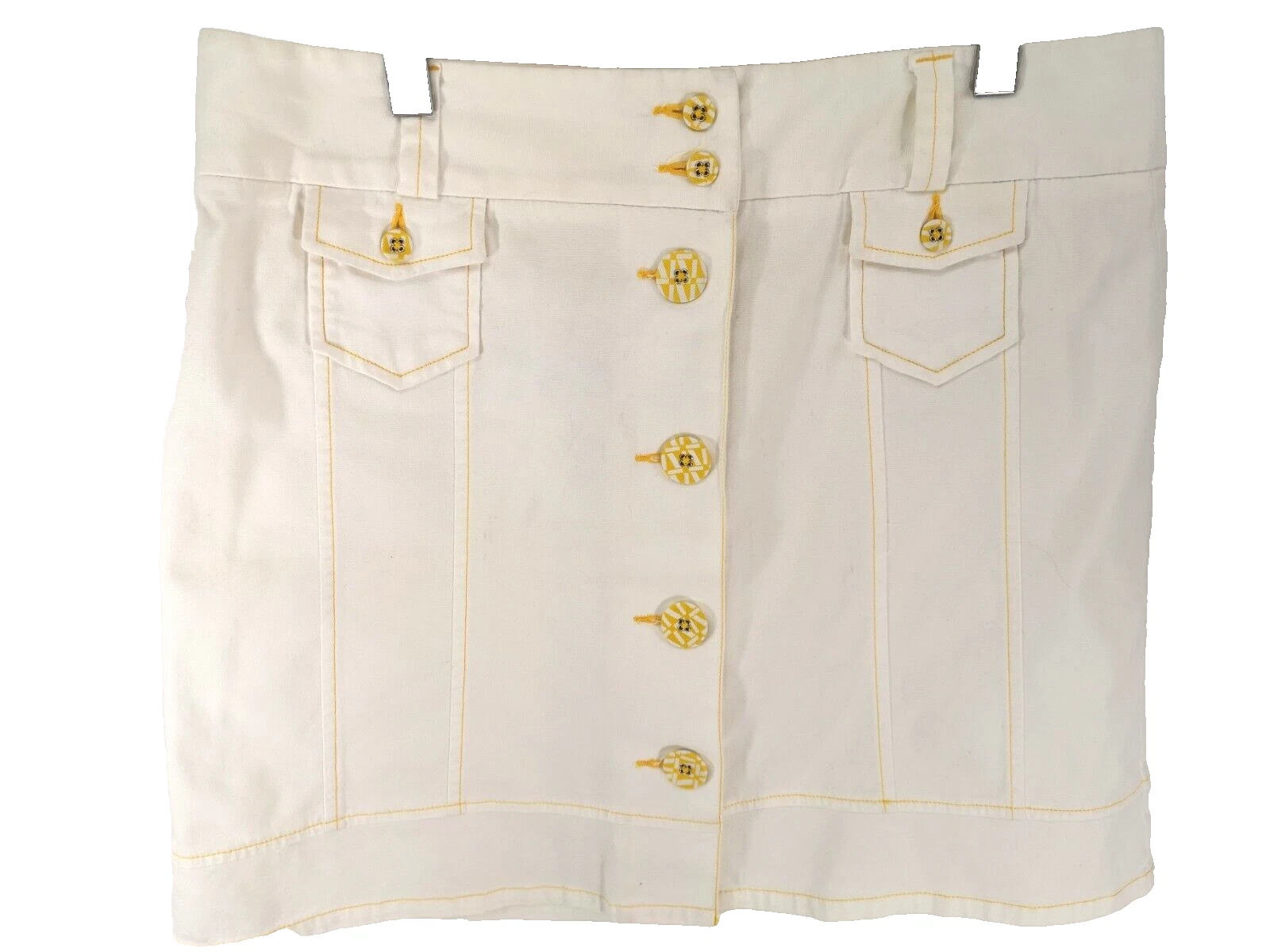 L.L Bean Women's Skirt Size 14R White Yellow Stitching Straight Pencil Stretch