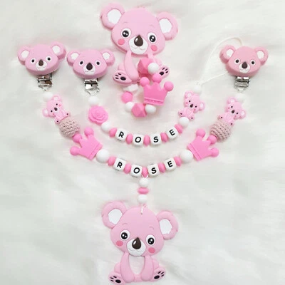 HANDGEFERTIGT Koala silikon Set Schnullerkette mit Name für Jungen und Mädchen | farbe Pink