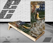 Bass Buck Hunting American Flag Cornhole Boards Bean Bag Toss Game