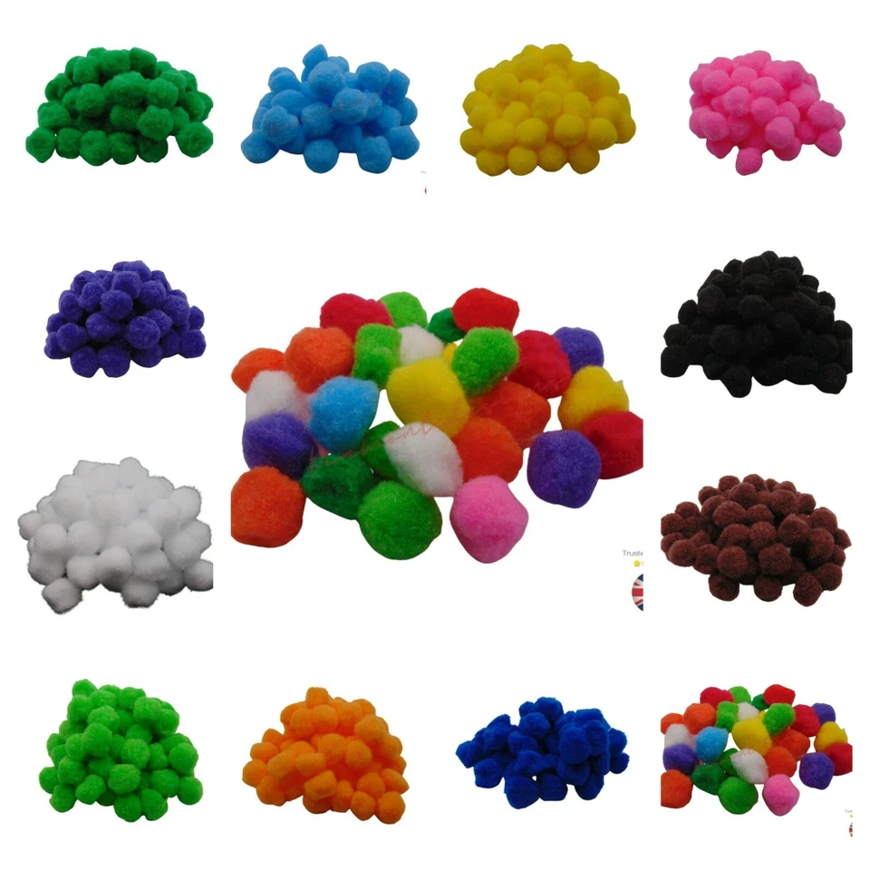 25mm Craft Pom Poms - 2.5cm Fluffy Art Card Making Single or Assorted Colours UK - Image 2 of 3