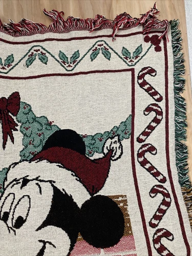 Disney Mickey Mouse Pluto Christmas Santa Woven Throw Blanket Tapestry 46x69”
