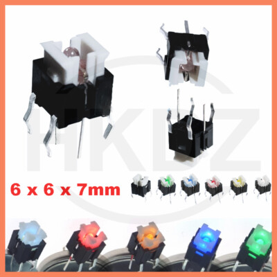 Tactile Push Button Switch Momentary LED Illuminated SPST Micro PCB 6 x 6 x 7mm