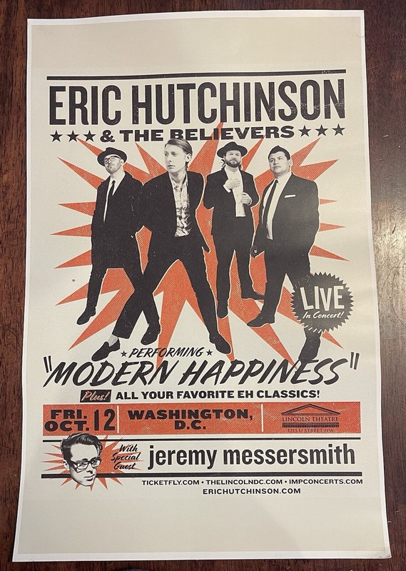 Eric Hutchinson 2018 Concert Poster Washington DC Lincoln Theatre J. Messersmith