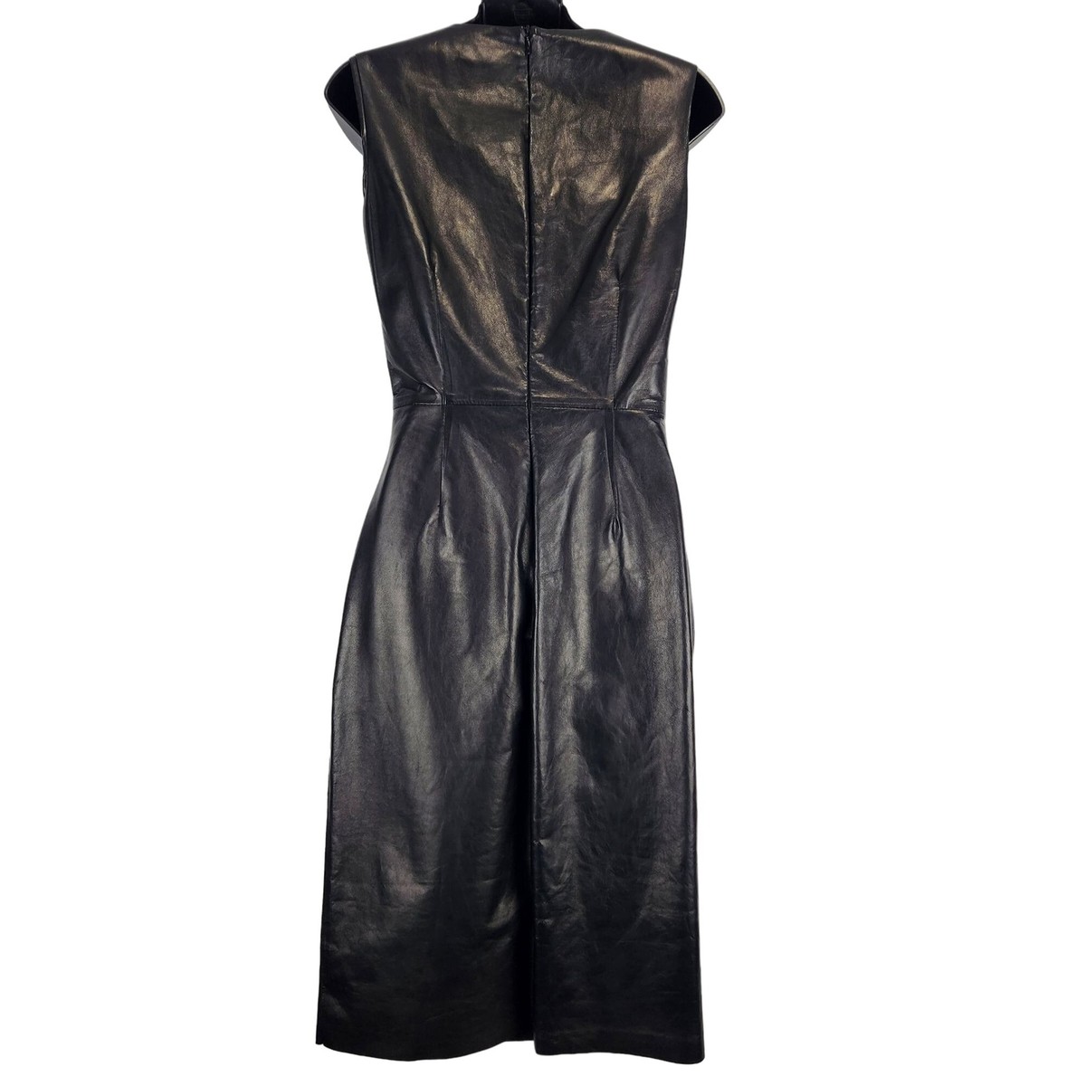 Calvin Klein Collection Ryan Leather Midi Sheath Dress 6 Black Drape Neck  NWT | eBay