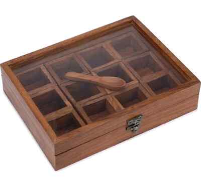 12 Containers Indian Luxury Premium Wooden Spice Masala Jars Spice