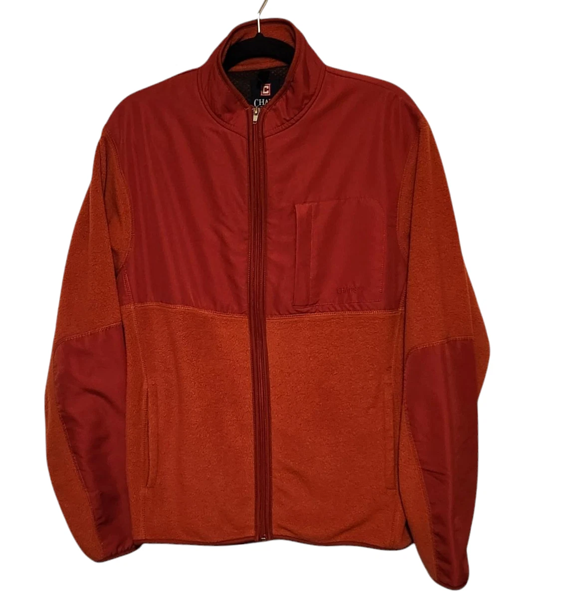 Chaps Zip Front Fleece Jacket Orange Pockets Mens Size Medium