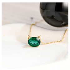 Natural Emerald Pendant May Birthstone Pendant Necklace 14K Yellow Gold Plated
