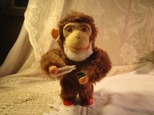 VTG 7" WINDUP SCHUCO DRINKING MONKEY MOHAIR- WORKING GREAT