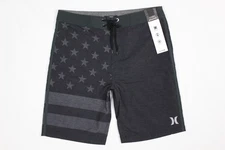 Hurley Men's Phantom Cheers Board Shorts 9" Inseam Black Stars Stripes AO2776