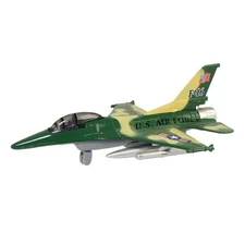 RI Novelty -Pull Back Die-Cast Metal Vehicle - F-16 FIGHTER JET (Green/Tan)(7 in
