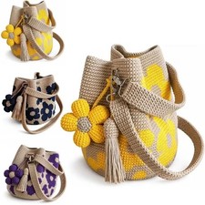 Handmade Crochet Flower Tote Bag Women Boho Floral Shoulder Beach Bag