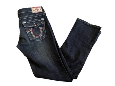 True Religion Joey Super T Jeans Women 31x33 Dark Wash Bootcut USA Rainbow Jewel