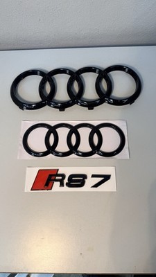 Audi RS7 Emblem Set Schwarz Hochglanz   2x Audi Ringe + RS7 Logo