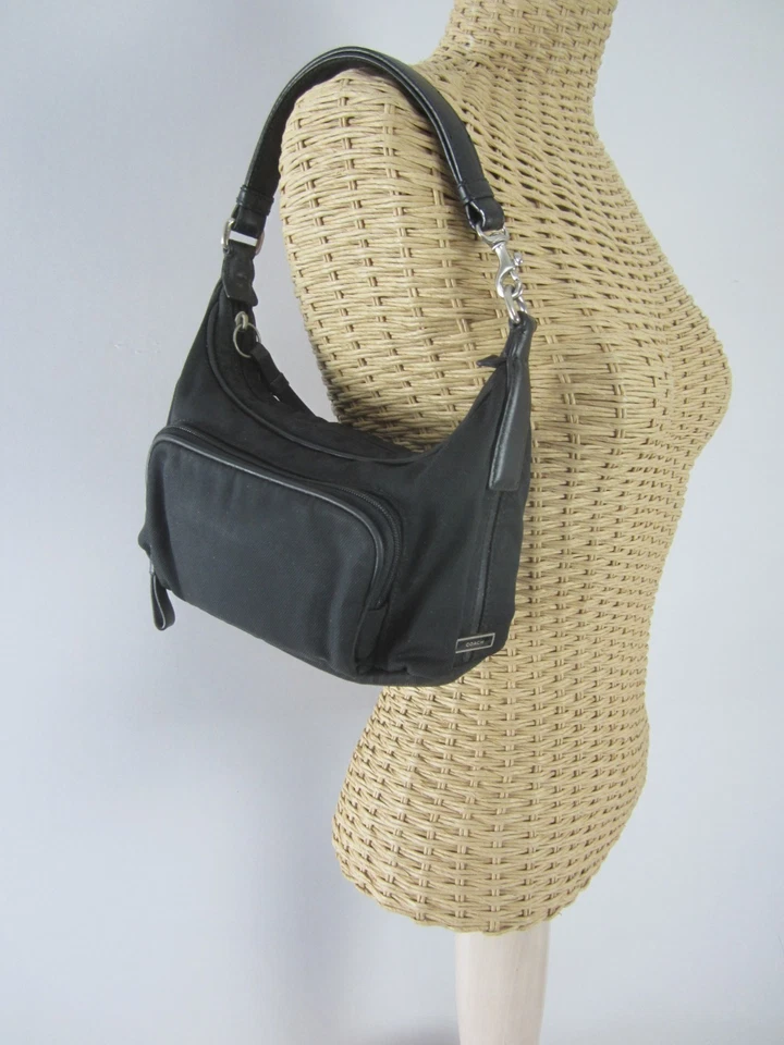 Bolso Cartera Coach Mercer Vintage Negro Nylon con Cuero Hobo Pequeño D1K-7429 Foto 3 de 4