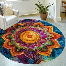 Crystal Velvet Bohemian Patterned 1pc Round Rug - Machine Washable, Rectangular,