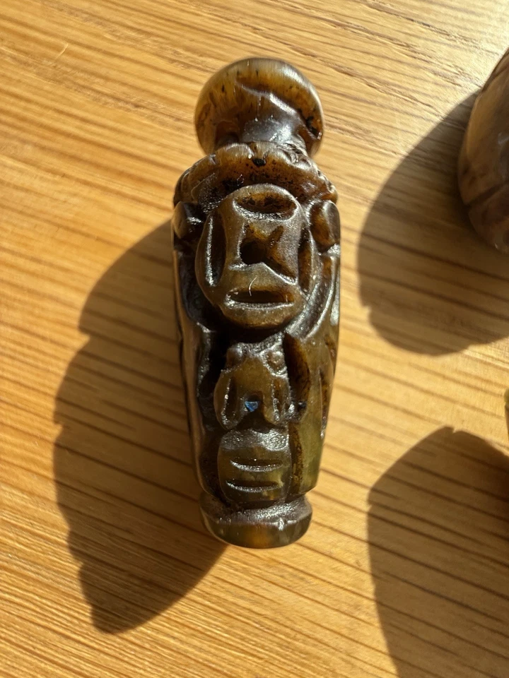 Vintage Chinese Export Carved Prayer Russet Moss Red Green Jade Bead Pendant Lot - Image 3 of 4