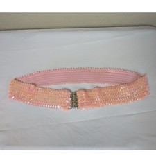 Vintage Peach Pink Sequin Stretch Belt Metal Clasp 80s Disco Costume Accessory