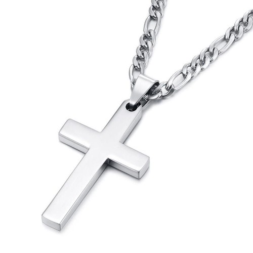 Boy Silver Stainless Steel Men Women Pendant Figaro Chain Cross Necklace Gfit - Picture 5 of 9