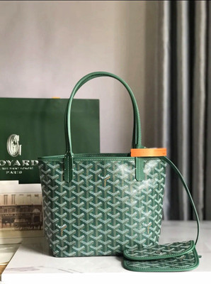 Goyard Green Goyardine Small Tote Bag w/ Pouch Snap Closure Silver Hardware