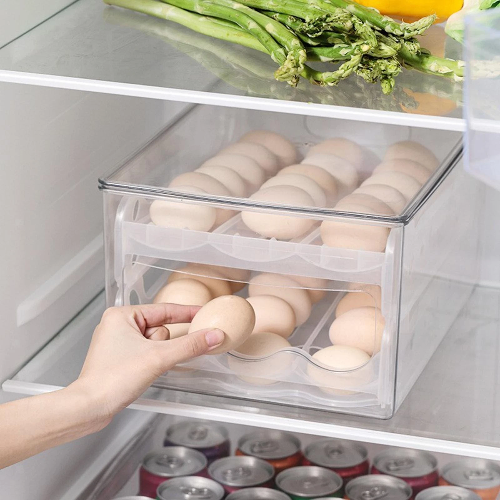 Eggs Dispenser Egg Storage Container 2 Layer Automatic Egg Roller Egg Holder for