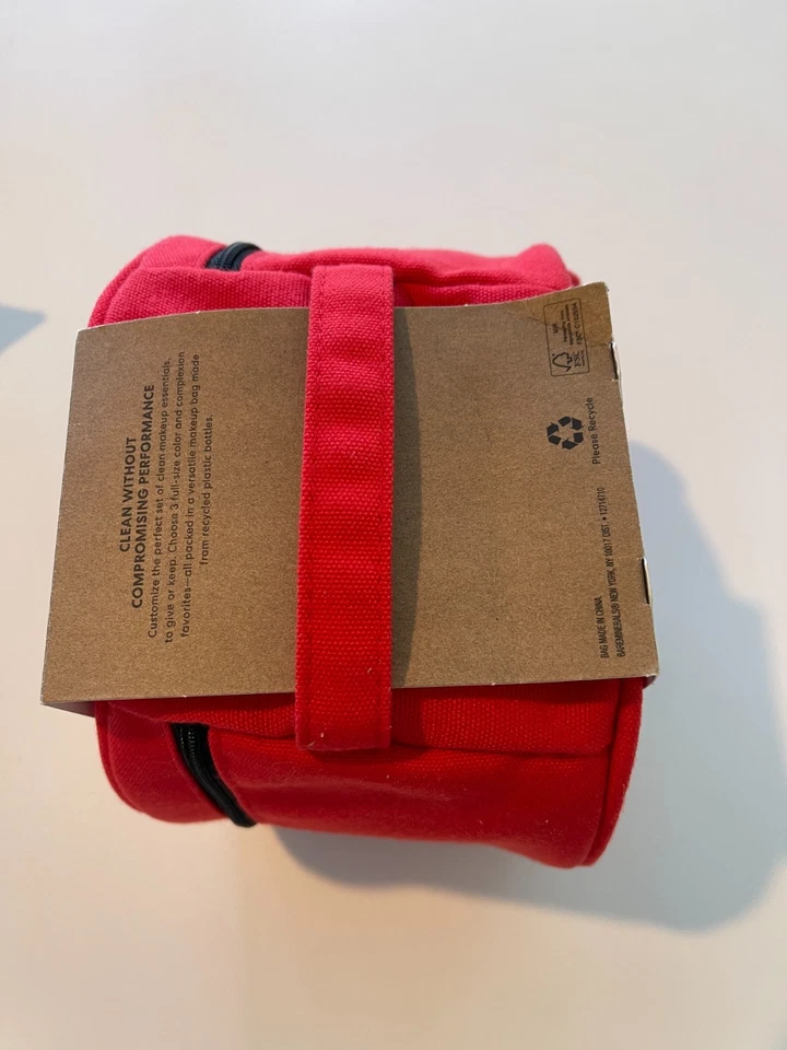 Bolso de Cosméticos BareMinerals Lona Roja, Cremallera Negra Edición Navidad Asa ¡NUEVO! Foto 4 de 4