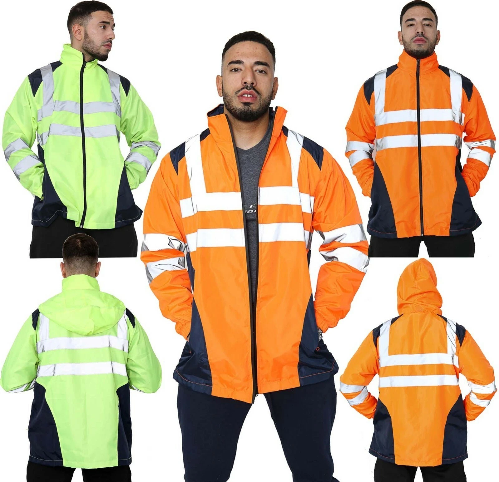 Hi Vis Viz Rain Jacket High Visibility Waterproof Coat Safety Work Security